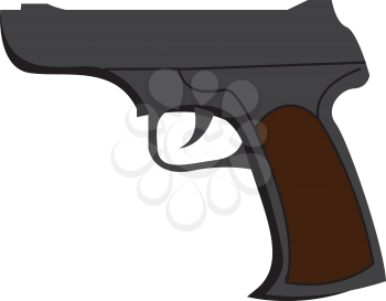 A fire arm with bullet called pistol in black and brown color vector color drawing or illustration 