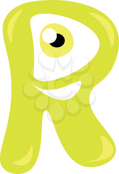 Happy face of alphabetic figure of R in yellow color vector color drawing or illustration 
