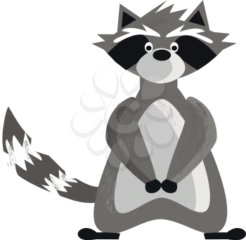 A black and fierce animal with long tail called raccoon is standing vector color drawing or illustration 