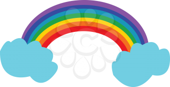 A bright rainbow arch can be seen n between clouds vector color drawing or illustration 