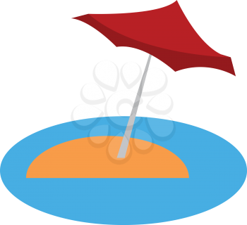 Clipart of a sea beach with yellow sand and blue umbrella vector color drawing or illustration 