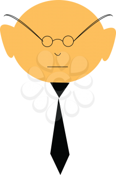Clipart of bald man wearing a long black neck tie and round eyeglasses vector color drawing or illustration 