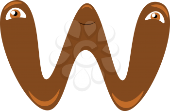A brown imaginary shaped alphabetic figure of W vector color drawing or illustration 