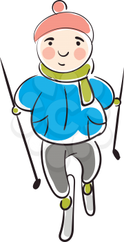 Child in a ski equipment illustration color vector on white background