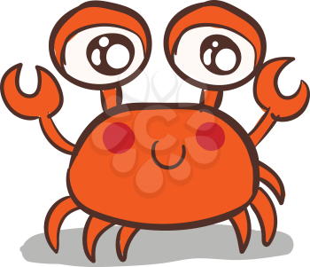 Vector illustration of cute orange smiling crab on white background 