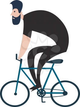 Vector illustration on white background of a cyclist dressed in black on a blue bicycle 