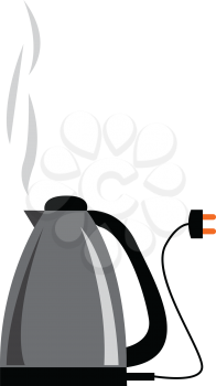 Black and grey steaming electric kettle with cord vector illustration on white background 