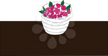Simple picture of a flower pot with pink flowers on a brown table vector illustration on white background 