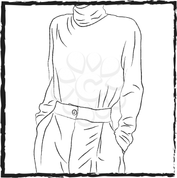 A trouser and a turtleneck full sleeved Tshirt tucked inside vector color drawing or illustration
