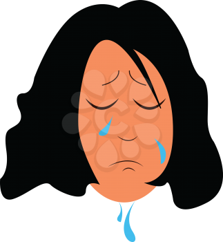 A drawing of a girl who is sad and has tears falling down her face implying that she is crying vector color drawing or illustration