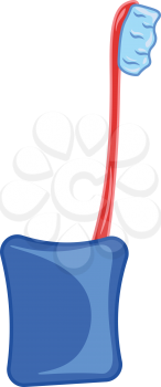 A red toothbrush inside a blue stand vector color drawing or illustration