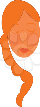 A girl with freckles and long orange hair vector color drawing or illustration