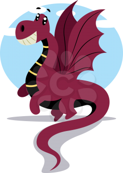 Purple cartoon dragon vector illustartion on white background