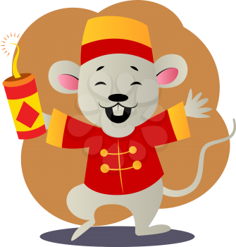 Cartoon mouse in chinese suit vector illustartion on white background