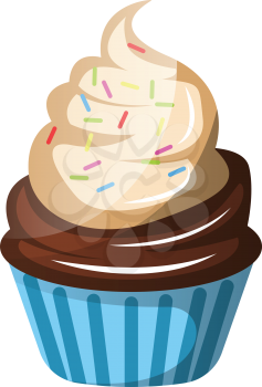 Chocolate cupcake with whipped cream and sprinkles illustration vector on white background