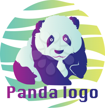 Blue and purple panda illustration inside blue green and white circle vector illustration on a white background