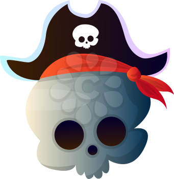 Cartoon skull with pirat hat vector illustration on white background