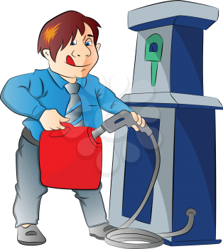 Man Pumping Gasoline into a Container, vector illustration