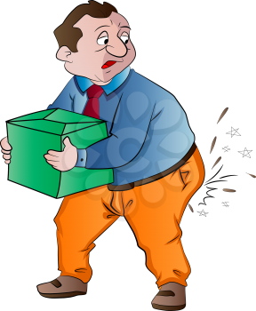 Man Experiencing Butt Pain After Lifting a Box, vector illustration