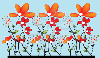 Modern invitation card with floral design, orange flowers on brown gray. Vector illustration.
