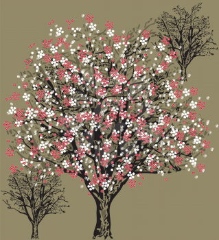 Vintage invitation card with elegant floral tree design. Vector illustration.