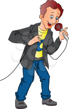 Man Holding a Microphone, vector illustration