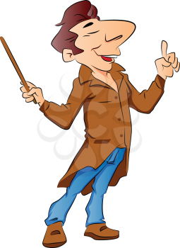 Vector illustration of a lecturer with stick, pointing against white background.