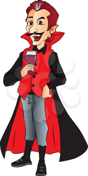 Vector illustration of a confident superhero drinking wine.
