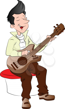 Vector illustration of young man playing guitar.