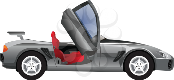 Sports Car, Convertible, Gray Silver Black, with Red Seats, vector illustration