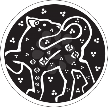A druidic astronomical symbol of a panther or wildcat, in a circle pattern artwork, isolated against a white background