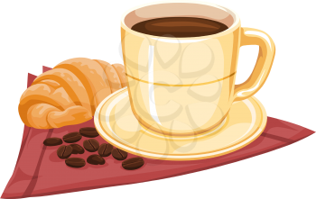 Vector illustration of coffee cup with croissants.