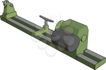 Industrial green and grey lathe vector illustration on white background