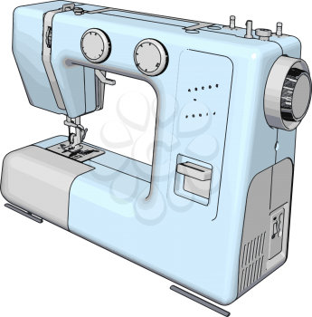 Simple vector illustration of a light blue sewing machine white background