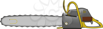 Simple vector illustration of a grey and yellow chain saw white background