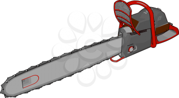 3D vector illustration of a grey and red chain saw white background