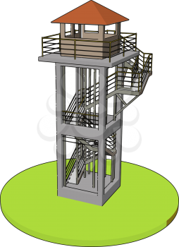 3D vector illustration on white background  of a watch tower