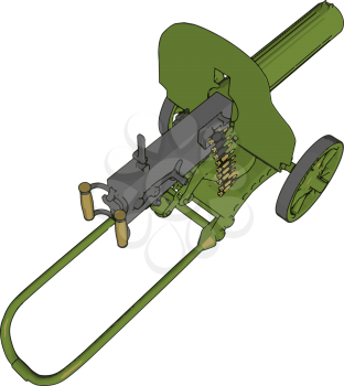 3D vector illustration on white background  of a green  military cannon