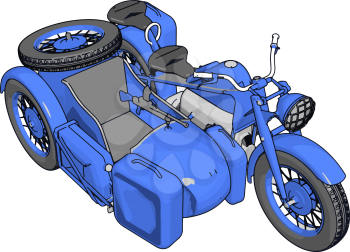 3D vector illustration on white background  of a military motorcycle with sidecar
