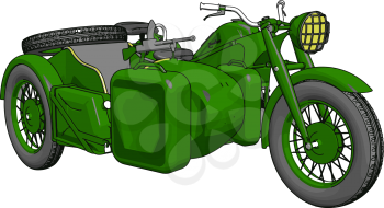 3D vector illustration on white background  of a military motorcycle with sidecar