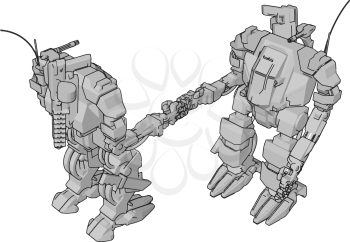 Simple vector illustration of two grey robots shaking hands