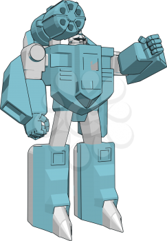 Vector illustration of a grey and blue robot white background