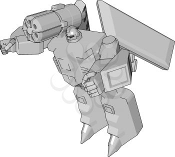 Grey fantasy robot vector illustration on white background