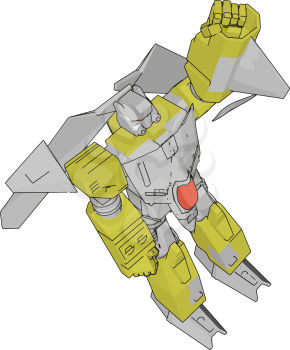 Vector illustration of a grey and yellow robot white background