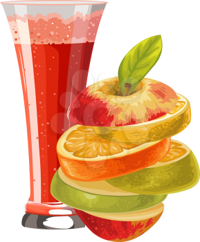 Vector illustration of sliced fruit and mocktail in glass.