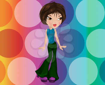 Party Girl, Short Brown Hair, Fashionable, vector illustration