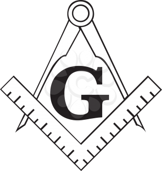 The Masonic Square and Compass symbol, great for tattoo or artwork, isolated on white