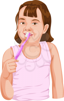 Vector illustration of girl brushing teeth.