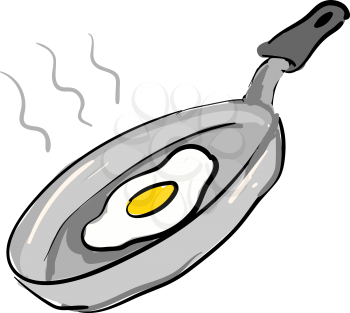 Grey pan with fried egg illustration vector on white background