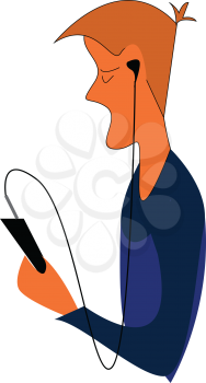 Boy with mobile phone and earphone vector or color illustration